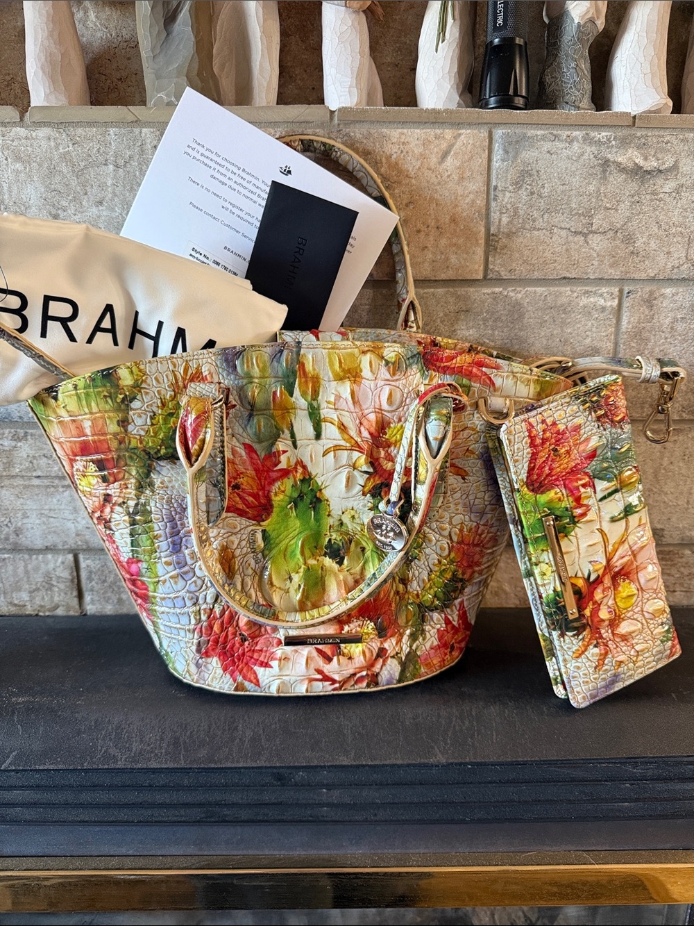 Brahmin Succulent Bloom Floral Croc-Embossed Jenny Tote